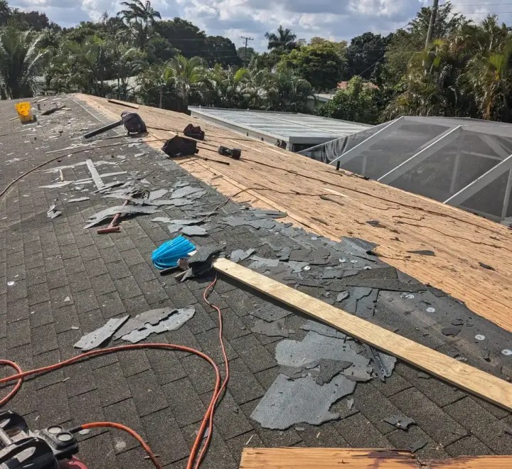Grey architectural shingle re-roof by DR Construction & Roofing in South Florida