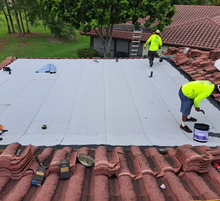 Residential flat roof peel-and-stick membrane by DR Construction & Roofing in South Florida
